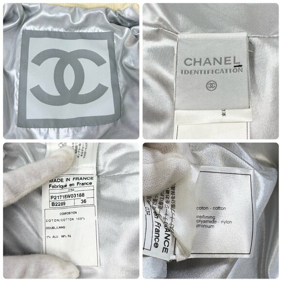 CHANEL Sport Vintage CC Corduroy Puffer Jacket Zip #36 Cream Black [106332] - Picture 10 of 10